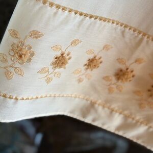 3 Vintage MCM Embroidered Curtain Panels. 36”x 29.5” Ivory | Neutral | Floral